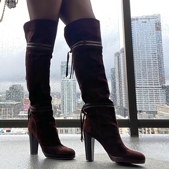 Made in Italy Kenneth Cole Brown Suede Boots trimmed in leather and tassels - Picture 8 of 17